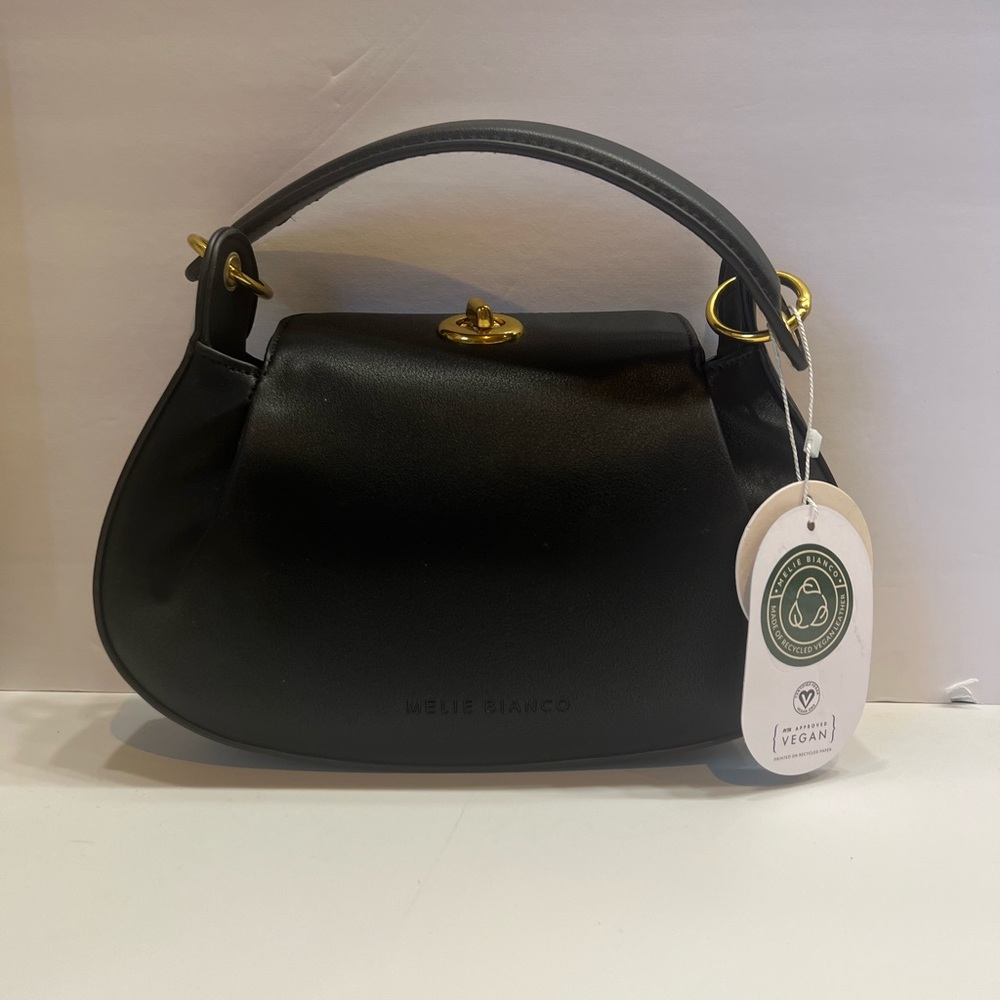 Melie Bianco Black Vegan Shoulder Bag and crossbody with Gold Accents - Picture 2 of 14